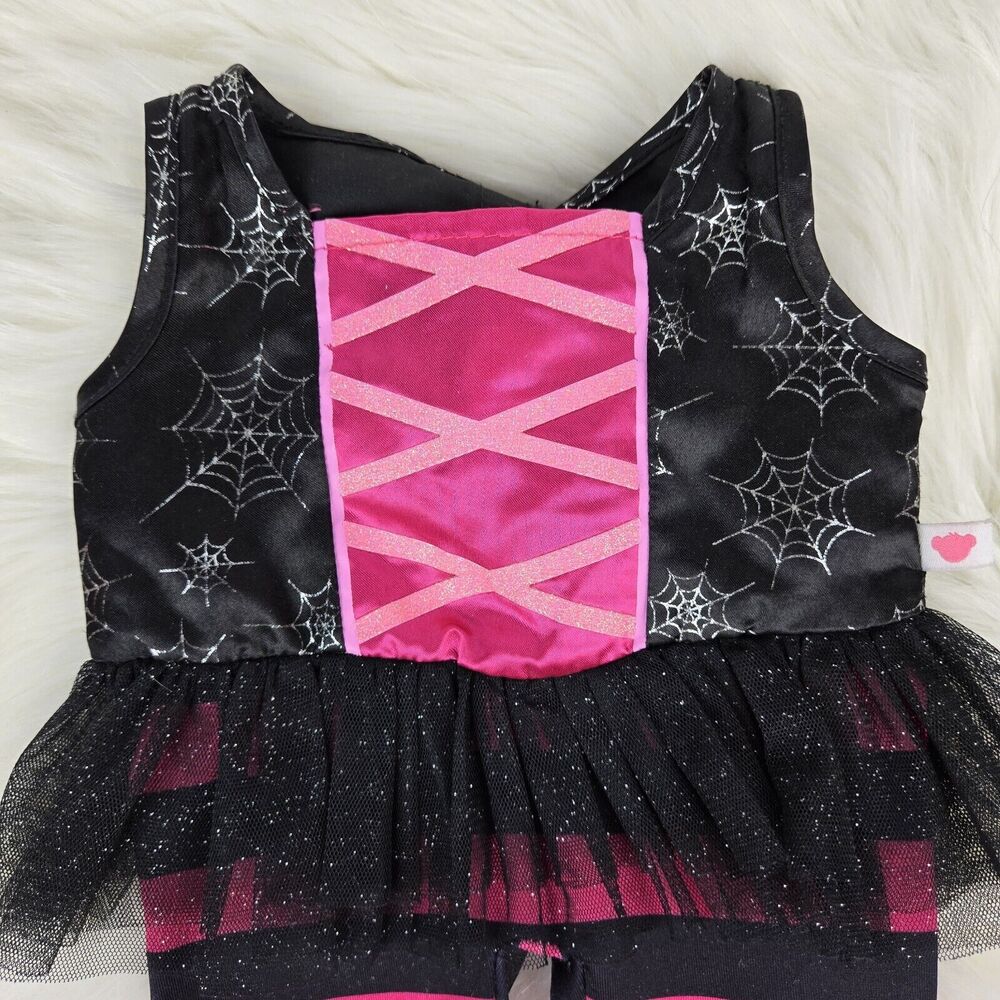 BABW Build A Bear Witch Pink Black Striped Halloween Spider Web Clothes Costume - Picture 2 of 6